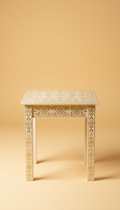 Ivory Canvas Lacquered Side Table With Gold Inlay