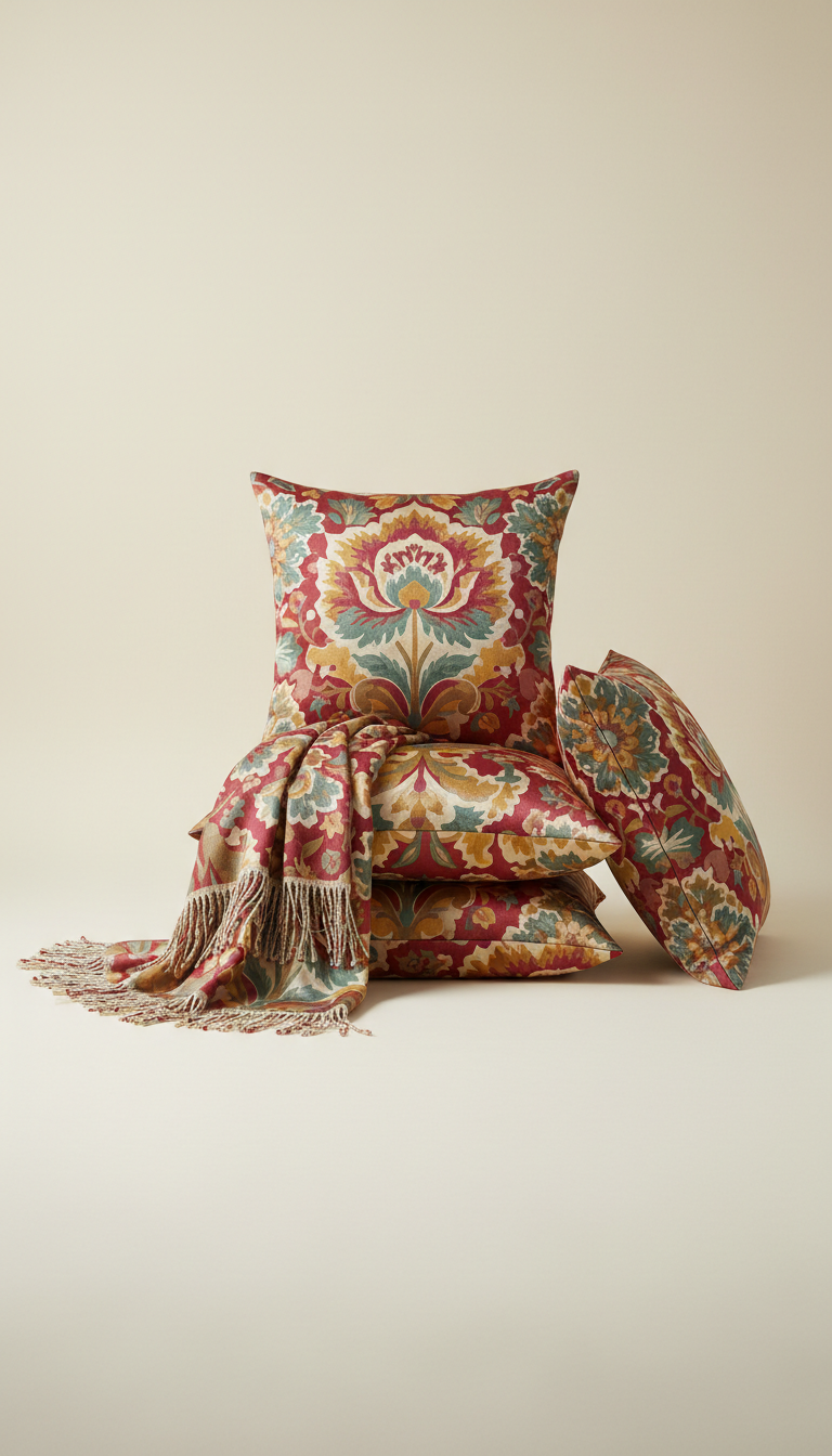 Saffron Glow Patterned Silk Throw Pillow Set